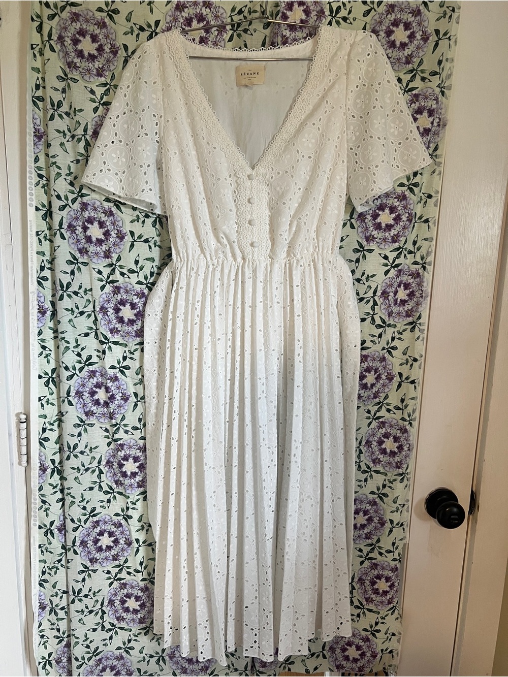 Sezane Isidore FR 36 US 4 white midi eyelet dress - Picture 2 of 9